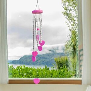 Metallic Pink Silver Heart Wind Chime