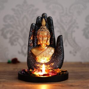 Black and Golden Polyresin Palm Buddha Statue